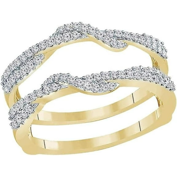 Women Moissanite Round Cut White Diamond 925 Sterling Silver 14K Yellow Gold Finish Wedding Engagement Enhancer Wrap Guard
