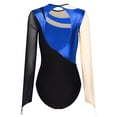 thumbnail image 4 of iiniim Womens Shiny Gymnastics Leotard Metallic Contrast Color Long Sleeve Bodysuit Performance A Blue M, 4 of 7