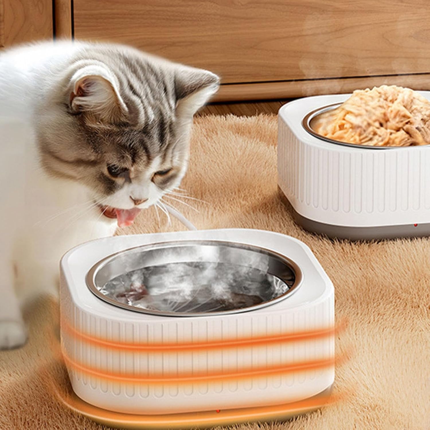 Heated Pet Water Bowl for Cats & Dogs, 220ml Auto Thermostatic (95-104°F), IP67 Waterproof with Anti-Chew Cord for Outdoor Winter Use(XX-B Gray)