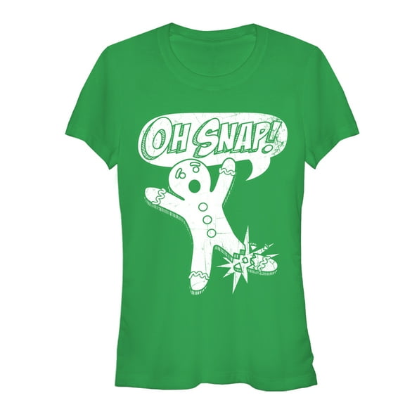 Junior's Lost Gods Oh Snap Gingerbread Man  Graphic Tee Kelly 2X Large