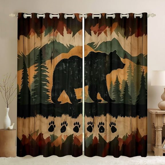 Manfei Jungle Animal Bear Black Out Curtains,Kawaii Bear Paws Curtains Pack of 2 (42x63 Each),Retro Graffiti Bedroom Curtains For Kids Teens,Luxury Bedroom Decor