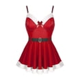 thumbnail image 4 of Qmyliery Christmas Ladies Nightdress, Women Color Matching V-neck Plush Splicing Sleeveless Backless Short Slip Dress with Belt,S-XXL, 4 of 7