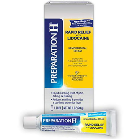 Preparation H Rapid Relief with Lidocaine Hemorrhoid Symptom Treatment Cream, Numbing Relief for Pain, Burning & Itching, Tube (0.75 Ounce