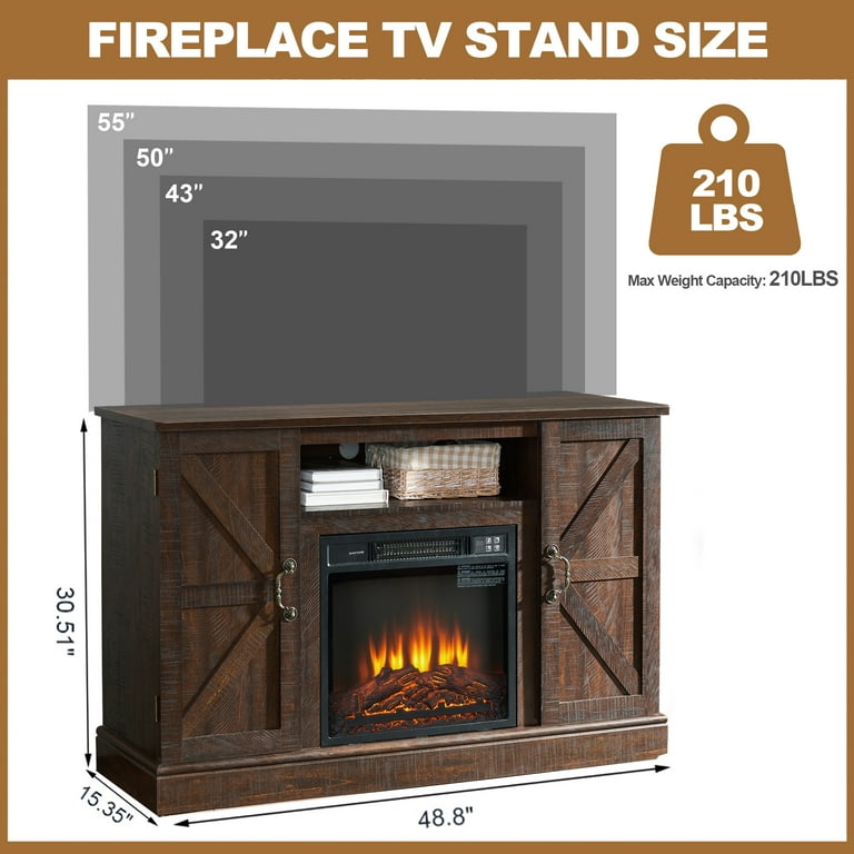 TV Stand with Fireplace for 55'' TV - Electric Fireplace TV Stand W/ Remote  Control u0026 Virtual Flame, Adjustable Fireplace Entertainment Center TV  Console with Storage for Home Living Room, Brown -
