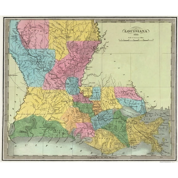 Historic State Map - Louisiana - Burr 1835 - Vintage Wall Art
