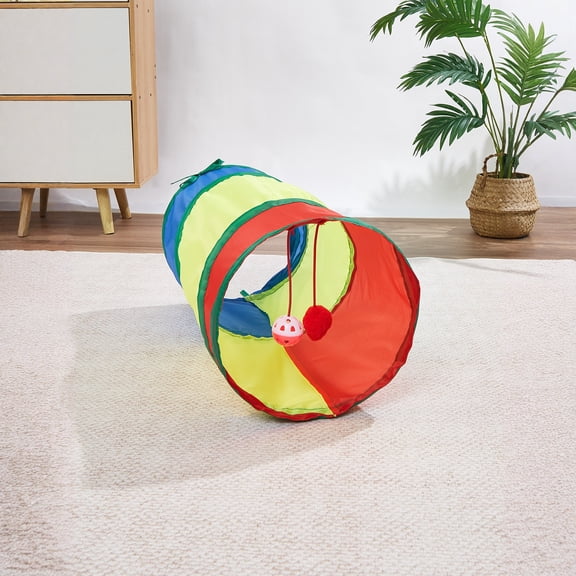 Collapsible Pet Tunnel for Cats and Small Animals with Hanging Ball Toy Durable Polyester Material Lightweight Design for Indoor Use
