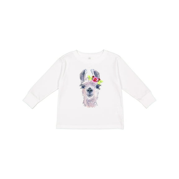 Inktastic Cute Llama with Flower Boys or Girls Long Sleeve Toddler T-Shirt
