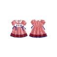 thumbnail image 2 of BemeyourBBs Toddler Baby Girl 4th of July Dress Outfit Little Baby Girl Patriot Independence Day Summer Dress Cute Star American Flag Embroidery Puff Short Sleeve Doll Collar Striped Bow Decor Dress, 2 of 9