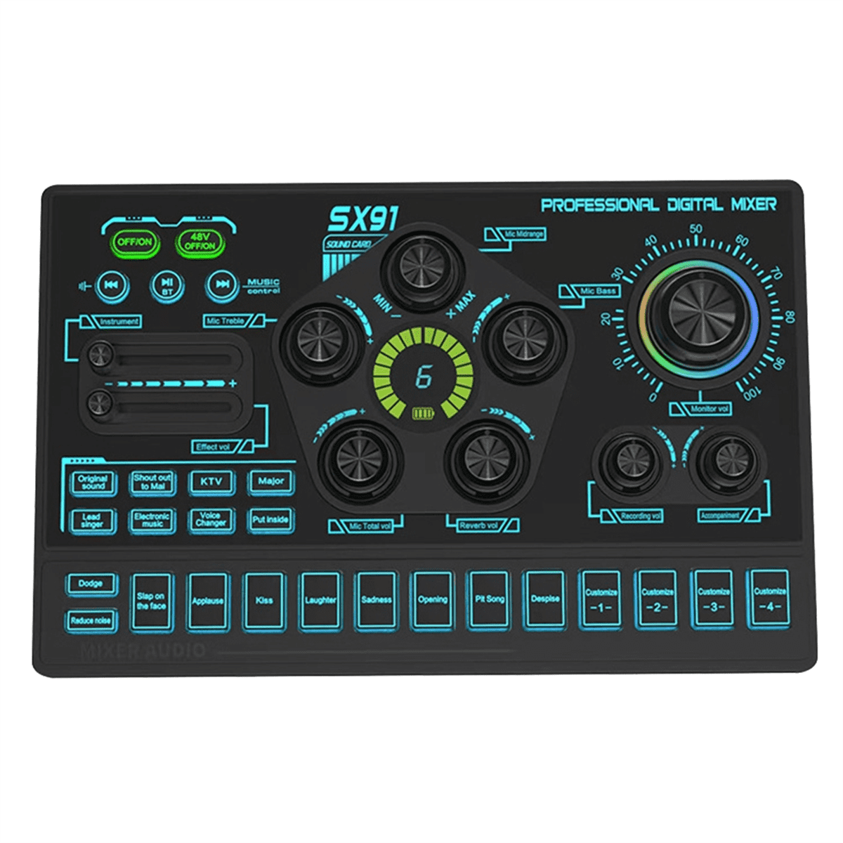 SX91 Live Sound Card USB Sound Mixer Professional Audio Mixing Console Amplifier for Live Sing PC Laptop Cellphone