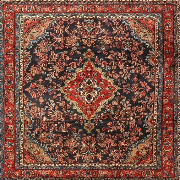 Ahgly Company Machine Washable Indoor Square Traditional Saffron Red Area Rugs, 5' Square