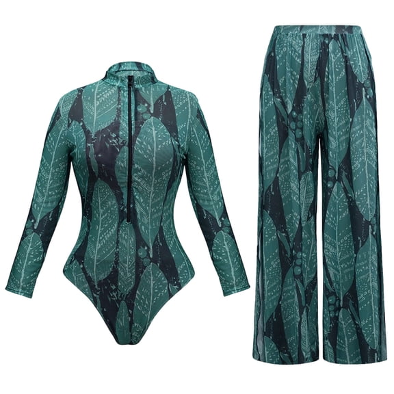 Sakmal Full Coverage Swimsuits for Women Tummy Control Rash Guards Swimwear Vacation Graphic Swimsuits for Women with Pant