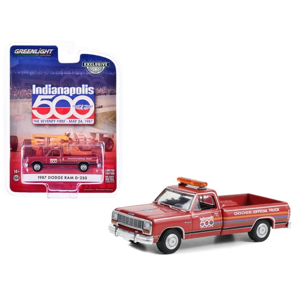 1987 Dodge Ram D-250 Pickup Truck "71st Annual Indianapolis 500 Mile Race Dodge Official Truck" Red with Stripes "Hobby Exclusive" Series 1/64 Diecast Model Car by Greenlight