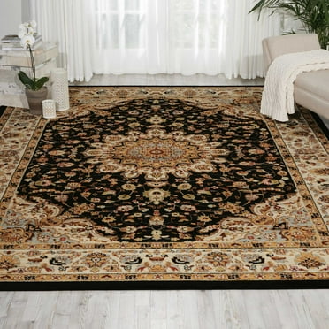 Nourison Delano Persian Center Medallion Black 6'7" x 9'6" Area Rug, (6' x 9')
