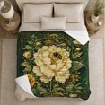thumbnail image 5 of Botanical Bee Cream Flower, Cozy Botanical Garden Scene, Warm Flannel Blanket for Sunroom and Reading Nook, Garden Lovers Thanksgiving Gift, Botanical Home Decor, 5 of 9