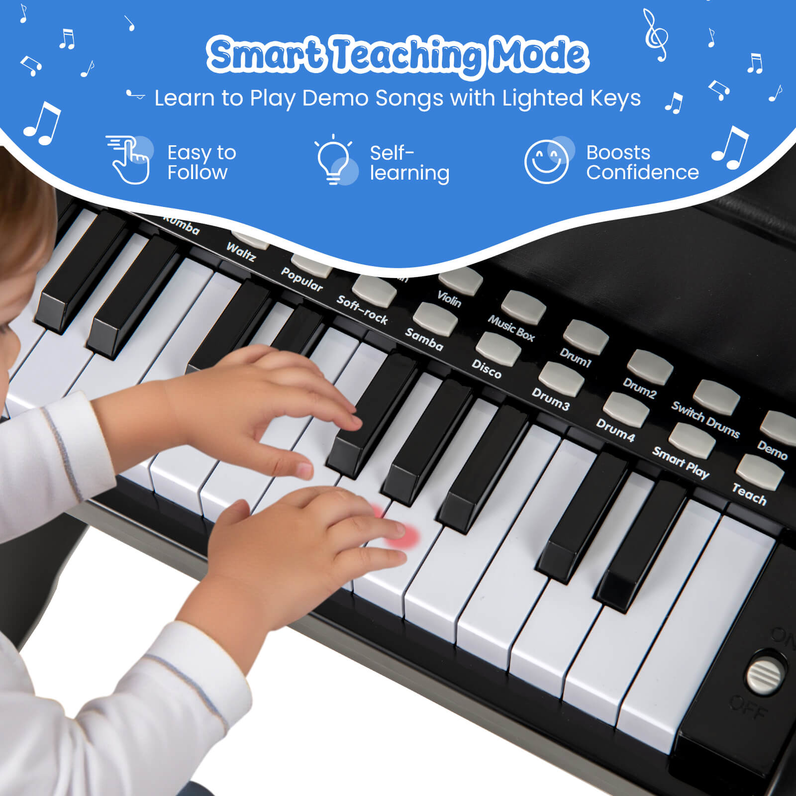 Infans 25 Keys Digital Piano w/Music Stand Stool Lighted Keys Teaching Mode for 3+ Kids
