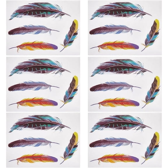 6 Sheet 3D Feather Car Sticker 24PCS Feather Car Rear View Mirror Stickers PVC Self Adhesive Waterproof Vinyl Car Body Bumper Stickers Universal Car Exterior Decorative Accessories DIY Making