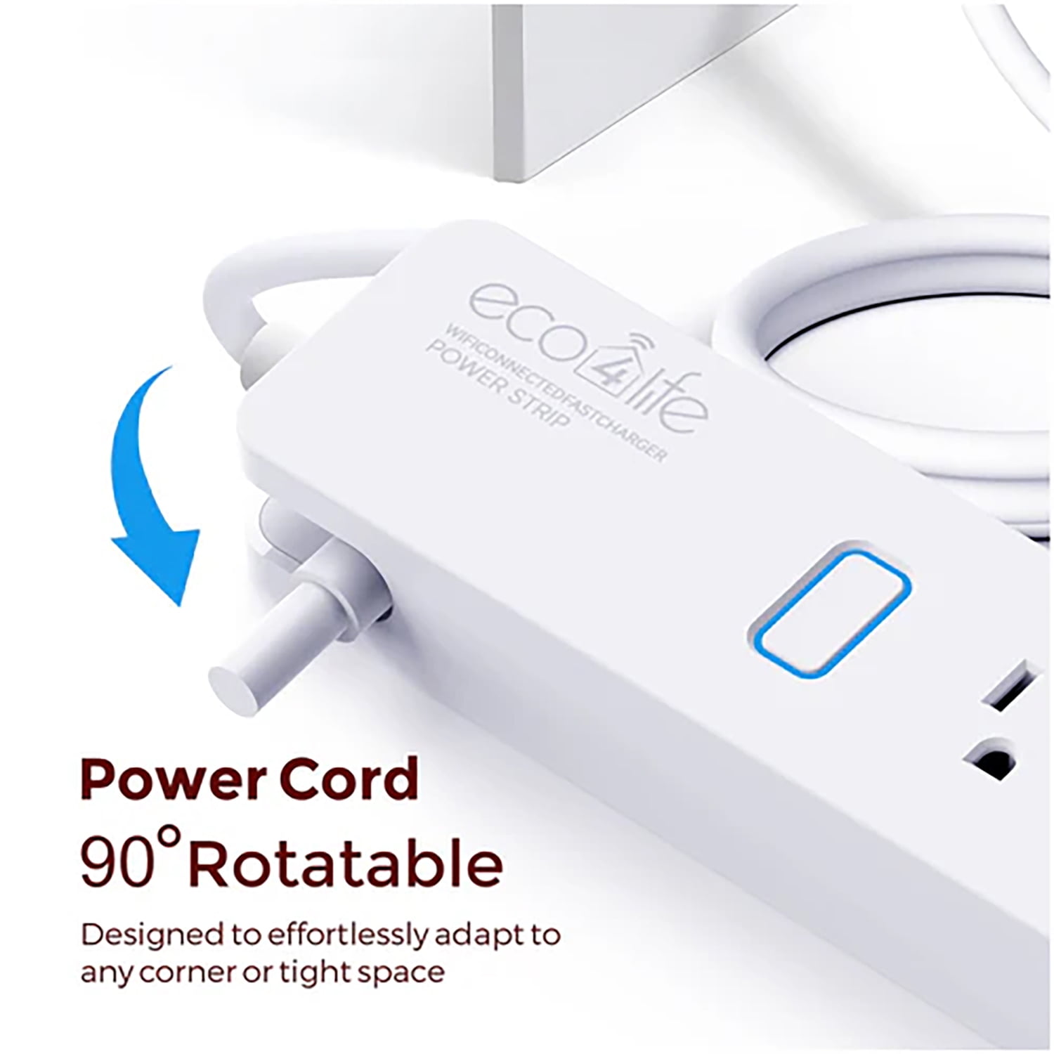 eco4life Smart Wi-Fi Surge Protector Power Strip with 65-Watt GaN Fast Charging, 4 AC Outlets, 2 USB-C Ports, and 1 USB-A Port, 6-Ft. Cord, C380N