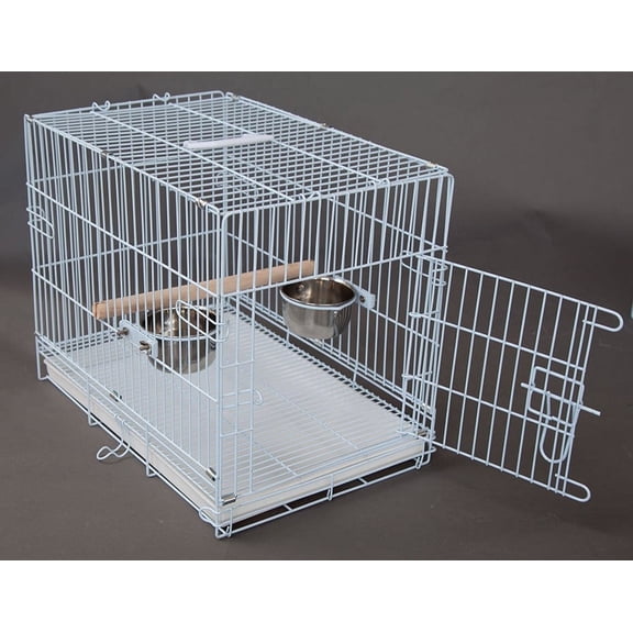 Mcage 24" Large Metal Portable Bite-Proof Bird Parrot Travel Cage with Wooden Stand Perch & Stainless Steel Dishes, White