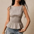 thumbnail image 6 of Women's Gingham Peplum Tank Tops Summer Tie Shoulder Sleeveless Cute Y2k Going Out Tops Khaki M, 6 of 6