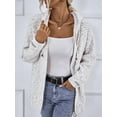 thumbnail image 4 of Women'S Long Sleeve Hooded Drawstring Sweater with Zipper Autumn and Winter Cardigan Jacket Cream White S, 4 of 9