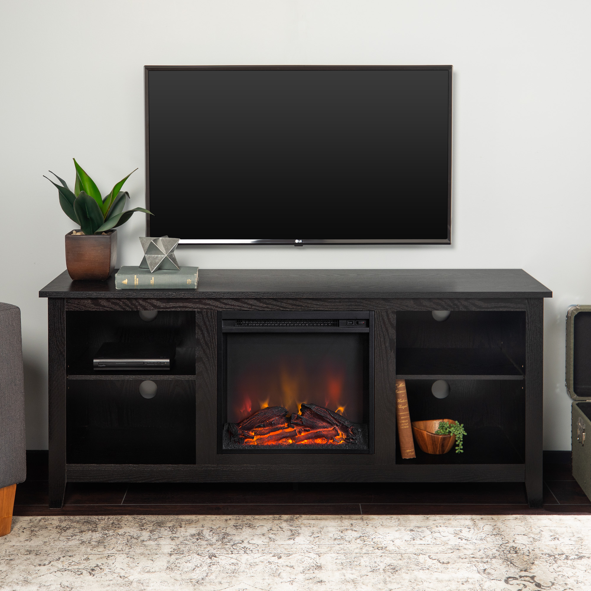 Walker Edison Traditional Fireplace TV Stand for TVs Up to 64" - Black - image 2 of 9