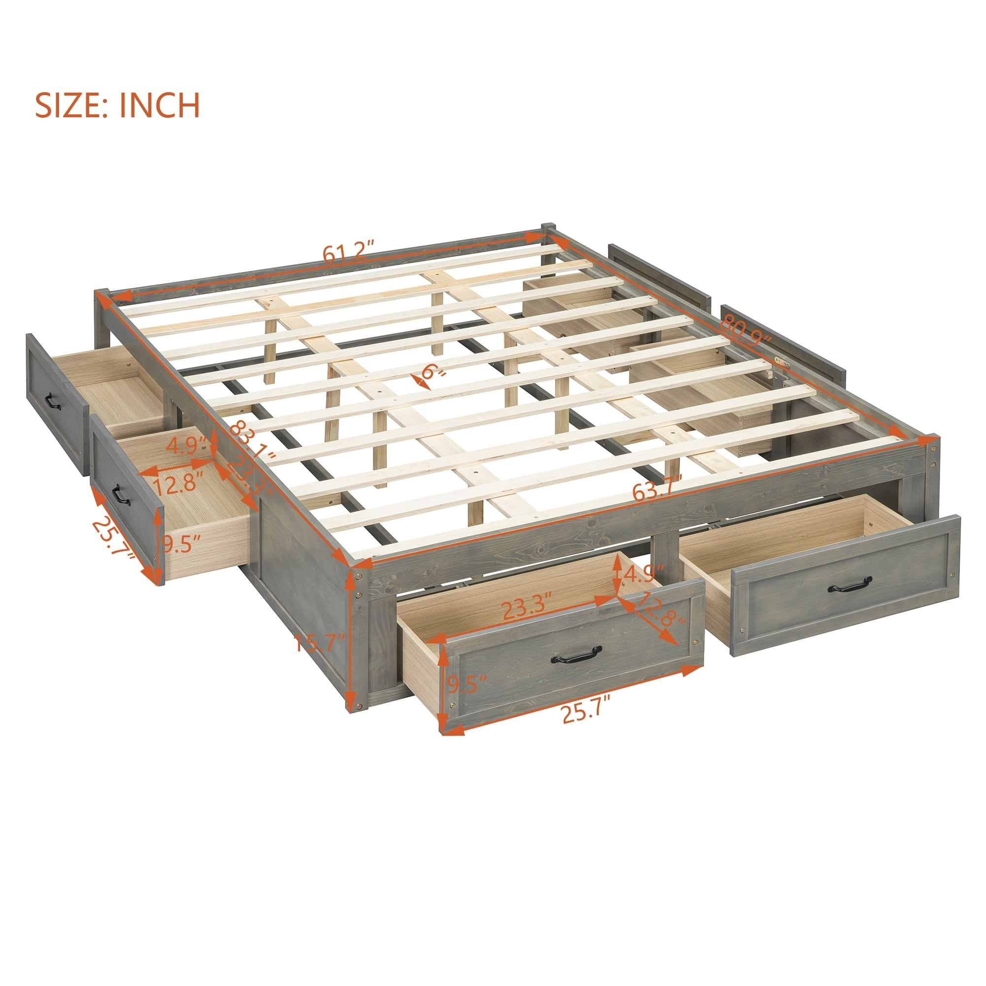 Aukfa Queen Size Storage Platform Bed with 6 Drawers, Farmhouse Captain Bed Frame, Antique Gray