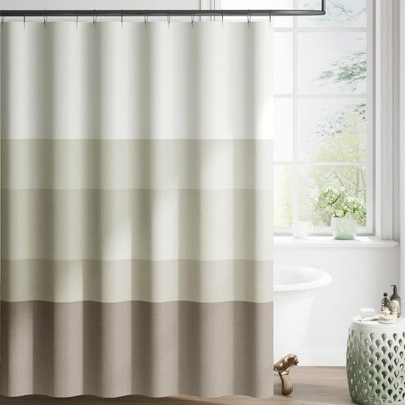 Ombre Wood Taupe Striped Shower Curtain Waterproof Fabric Shower Curtains for Bathroom Gradual Color Minimalist Design Modern Neutral Luxury Shower Curtain Set with 12 Hooks 72x72 inches