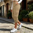 thumbnail image 2 of Zulora Women's Elastic Waist Cargo Capri Pants with Button Detail and Multi Pockets Straight Leg Tapered Cuffed Hem Cropped Trousers for Casual Sport Daily Wear Four Season Versatile Street Style, 2 of 8