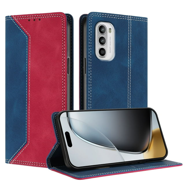 Funda FOXDOCK para Motorola Moto G 5G 2022 de Cuero Premium Bicolor con Ranuras RFID, Carcasa Tipo Billetera Antigolpes y Soporte Plegable