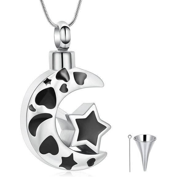Moon Star Cremation Jewelry for Ashes Moon Urn Necklace Stainless Steel Memorial Lockets Keepsakes Jewelry for Ashes Pendant W/ Fill kit