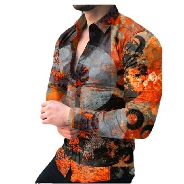 2024 Camisa de moda para hombre, informal, para exteriores, festivales, al aire libre, roja, con patrón geométrico HD, suave y cómoda, nueva XL