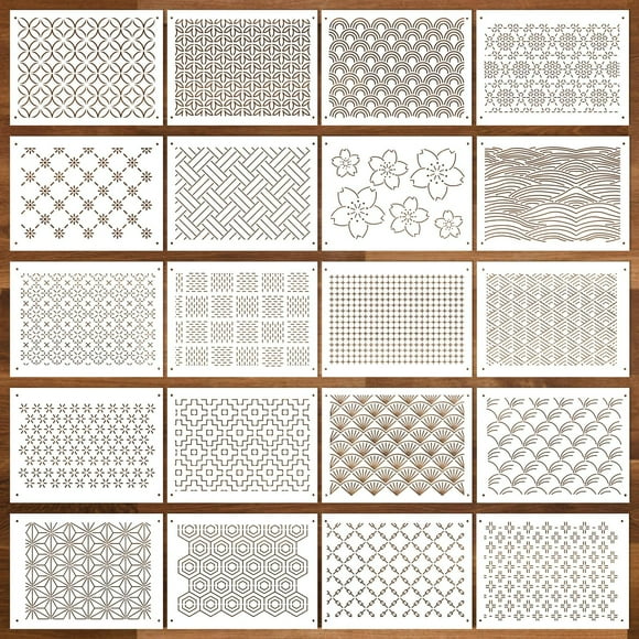 Set de plantillas Sashiko Sel de plástico natural, 21 x 15 cm, 20 unidades