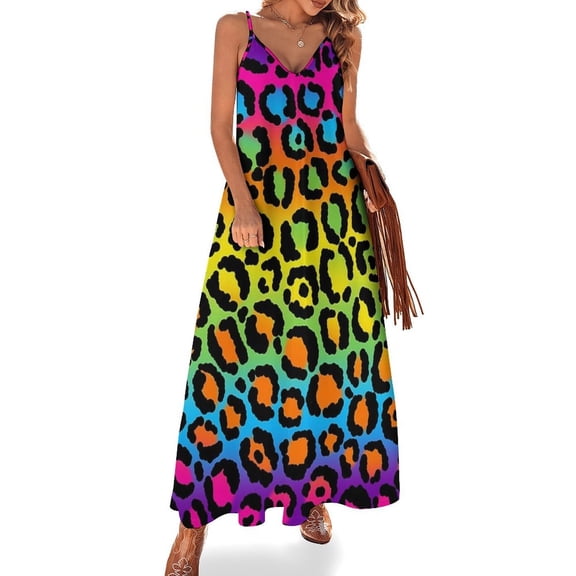 Rainbow Leopard Print Sleeveless Dress Loose Women's Dress Dresses Luxury Evening Dresses