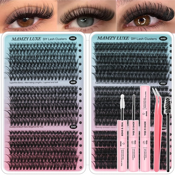 Kit de grupos de pestañas Mamzy Luxe, 708 piezas, 6 estilos, 10-16 mm