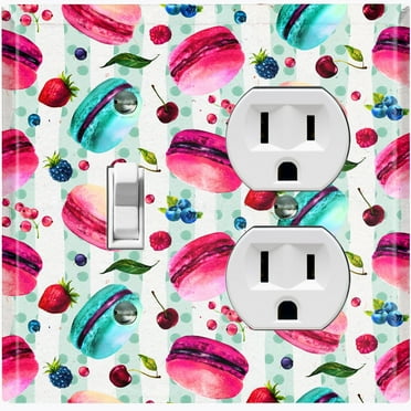 Metal Light Switch Plate Cover Macaroon Fruit Leaves French Desserts CAK016