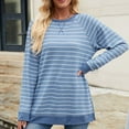 thumbnail image 2 of Lenpel Women's Long Sleeve T Shirts Trendy Fall Crew Neck Side Split Stripped Casual Tops Oversized Tee Shirts, 2 of 7