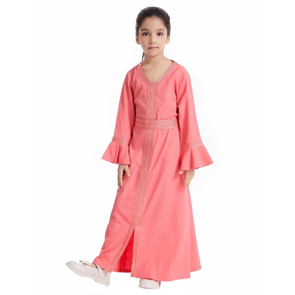 Mrzhqd Kids Toddler Outfit Set Girls Long Sleeve Kaftan Maxi Prayer Clothes Dresses Abaya 9-10 Years