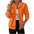 thumbnail image 2 of Zedker Women'S Casual Long Sleeve Zipper Jackets with Drawstring Adjustable Neckline ,Comfy Solid Color Fall Coats with Elastic Cuffs,Orange,XL, 2 of 6