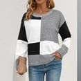 thumbnail image 5 of Htigea Women's Crew Neck Sweaters Color Block Long Sleeve Knitted Pullover Casual Cozy Jumper Tops Loose Fit Sweater Gray S, 5 of 9