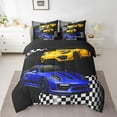 thumbnail image 2 of Erosebridal Speed Sports Bedding Full Size, Blue Yellow Car Bed Set, Black White Geometry Reversible Bed in a Bag Full size, Ultra Soft Room Decorative, 7pcs, 2 of 7