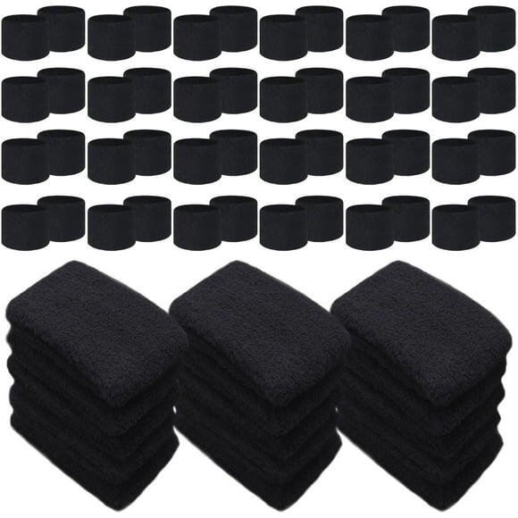 72 Pcs Sweatbands Bulk for Summer Camp Teams, Sports Fans, Athletic Activities - Wristbands for Field Day, Gym Party Favors (Black)