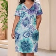 thumbnail image 3 of Watercolor Floral Seamless Pattern Teal Blue Purple Summer Sundress for Curve Women Casual Pattern Plus Size V Neck Short Sleeve Loose Fit Oversize Dresses, 3 of 5
