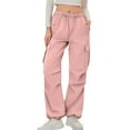 thumbnail image 2 of CQONEPT Womens Wide Leg Jeans Trendy Elastic Waist Denim Pnats with Pockets Drawstring Stretchy Straight Leg Baggy Pants Pink L, 2 of 6