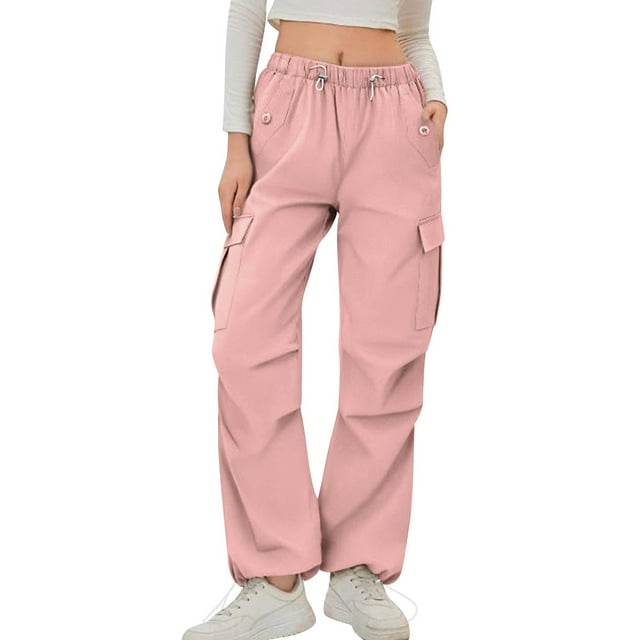 FAIWAD Womens Cargo Pants Elastic Waisted Lightweight Hiking Pants Comfy Solid Color Joggers Streetwear with Drawstring