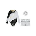 thumbnail image 5 of TiaoBug Kids Girls Long Sleeve Gymnastics Dance Leotard with Metallic Shorts Headwear Athletic Workout Activewear White 8, 5 of 7