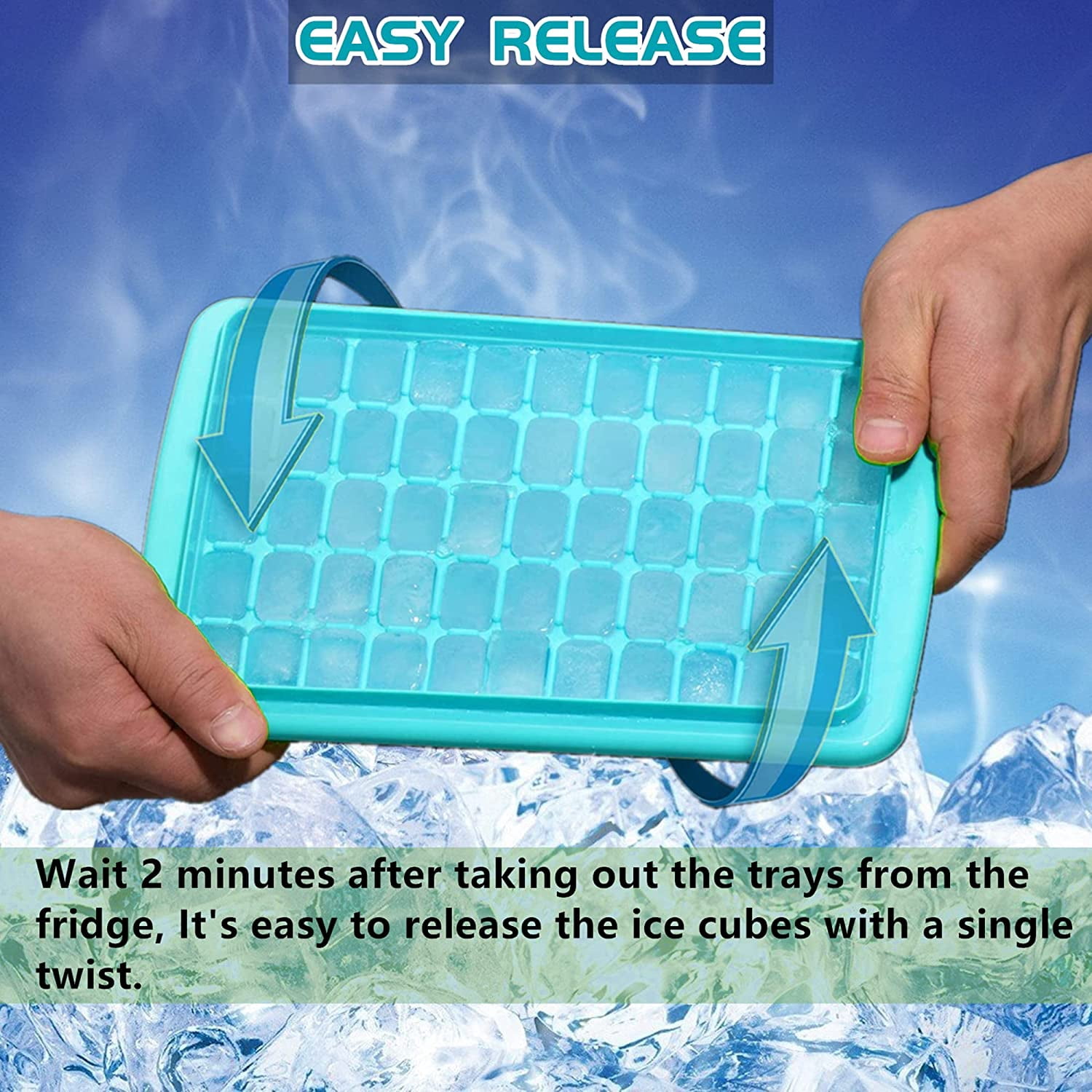 Ice Cube Tray with Lid and Bin for Freezer, Easy Release 36 Nugget Ice Tray with Cover, Storage Container, Scoop. Perfect Small Ice Cube Maker Tray & Mold. Flexable Durable Plastic, BPA Free (Green)