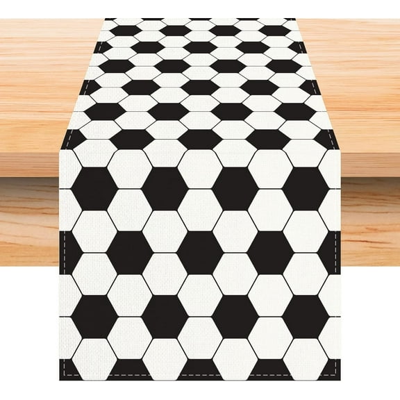 Linen White and Black Vintage Soccer Table Runner 72 Inches Long Soccer Table Decor Soccer Party Decoration and Supplies for Table