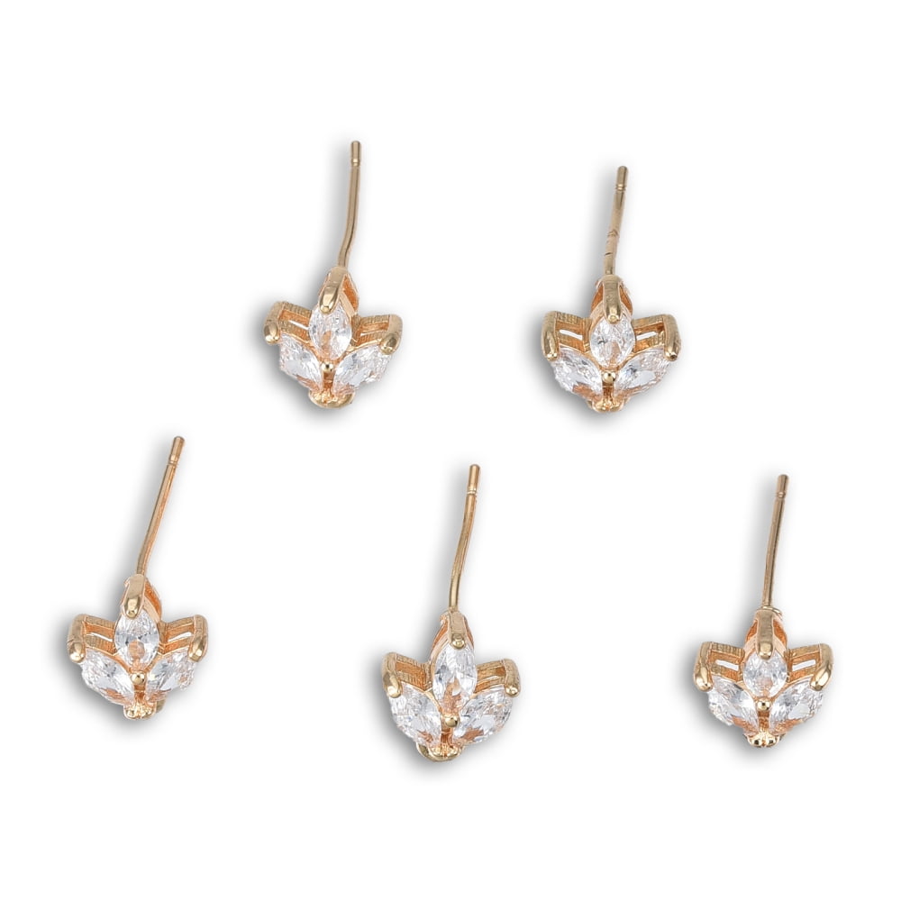 50pcs Brass Pave Clear Cubic Zirconia Stud Earring Findings with Light golden Brass Pins and Horizontal Loops Flower Cadmium Free & Lead Free Clear 10x8mm Hole: 1.2mm Pin: 0.8mm