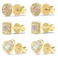 thumbnail image 2 of Gold Plated Sterling Silver Purple Enamel Crystal Square, Pink Enamel Crystal Round Disc and Mint Green Enamel Crystal Heart Stud Earrings - Age 3-4, 2 of 5