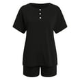 thumbnail image 5 of Women's Solid Color Short Sleeved Shorts Casual Set Button Drawstring Tie Up Sportswear, 5 of 5